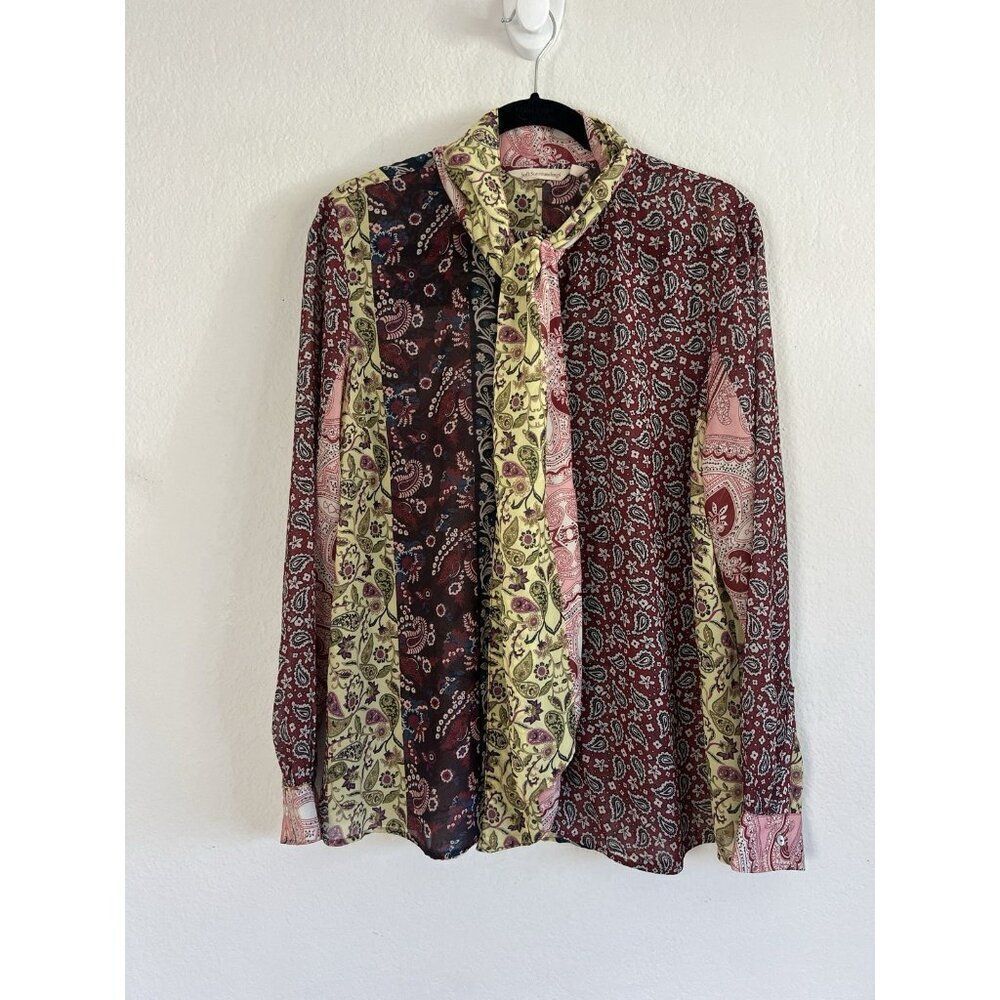 Soft Surroundings Langdon Boho Shirt Tie Neck Multicolor Patchwork Paisley XL